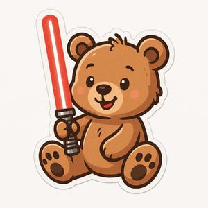 Adesivo Orsetto con Spada Laser – Grazioso Adesivo per Auto – Resistente alle Intemperie, Galattico – Regalo per Nerd, Bambini e Appassionati di Fantascienza