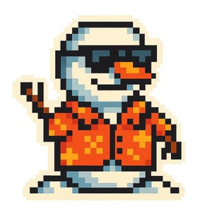 ハワイアンシャツとサングラスをかけた雪だるま – 面白い漫画ステッカー – 耐候性 – 冬と夏のユーモアファンへのギフト