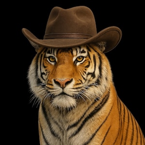 Adesivo tigre con cappello da cowboy, adesivo in vinile resistente ai raggi UV per esterni, realizzato con pellicola di alta qualità di Orafol, adesivo per auto, adesivo per laptop