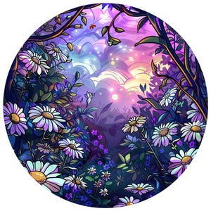 Car Sticker Daisy Stained Glass Sticker Floral Flower Motif Vinyl Decal for Car Laptop Window Decor Colorful Romantic