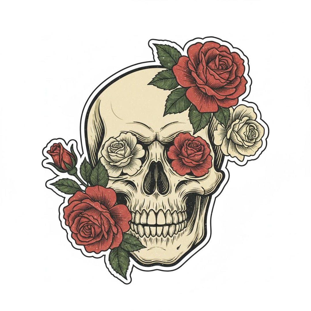 5x Skull Rose Sticker Set, 5 Pieces, Car Stickers, Gothic Skull and ...
