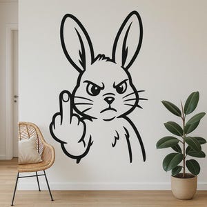 Cheeky rabbit wall sticker middle finger cartoon funny wall picture decoration bedroom living room humorous wall decoration gift