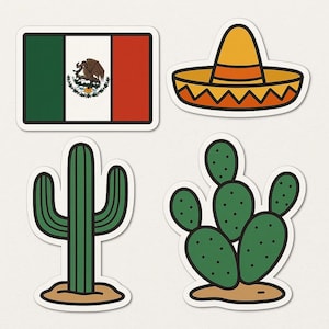 Set di adesivi con bandiera messicana con cactus e sombrero, adesivo per camper, auto e laptop, regalo per gli amanti del campeggio scandinavo