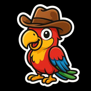 Adesivo Pappagallo con cappello da cowboy – Adesivo divertente per auto – resistente alle intemperie, colorato – regalo per appassionati del genere western, amanti degli animali e bambini