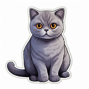 Graue Katze Sticker – Süßer Cartoon Aufkleber mit großen Augen im Kawaii Stil als Geschenk für Katzenfans und Haustierliebhaber