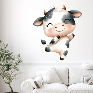 Cute cow wall sticker, funny cow motif, farm decoration, children's room mural, cartoon animal sticker