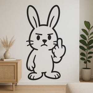 Cheeky rabbit wall sticker middle finger cartoon funny wall picture decoration bedroom living room humorous wall decoration gift