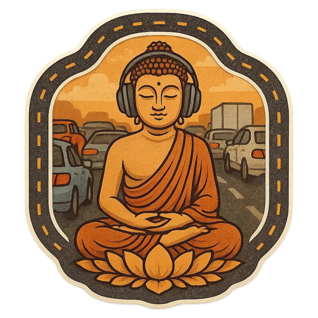 Buddha Sticker Meditating in Traffic Jam With Headphones Funny Comic ...