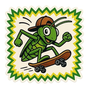 Grasshopper Sticker on Skateboard Funny Animal Comic Sticker for Kids Car Laptop Gift for Skater and Insect Lovers