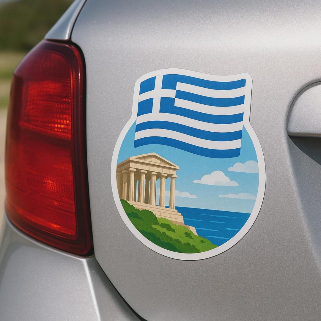 Sticker Greece Flag With Temple and Sea View Sticker for Motorhome ...