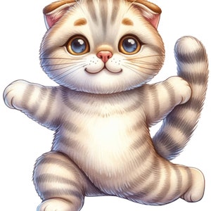 Lindo gato de dibujos animados, pegatina de gato divertida, ilustración de gato esponjoso, decoración de habitación infantil, pegatina de gato dulce