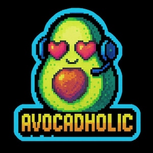 Avocadholic – ハートの目と文字が入ったアボカド – かわいい漫画ステッカー – 耐候性 – グルメ、ビーガンユーモアファンへのギフト