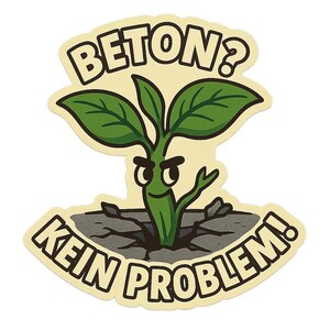 アスファルトを突き破って成長する植物「コンクリートでも大丈夫！」 – 面白い漫画ステッカー – 耐候性 – 自然とユーモアのファンへの贈り物