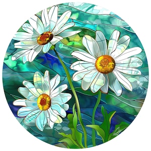 Car Sticker Daisy Stained Glass Sticker Floral Flower Motif Vinyl Decal for Car Laptop Window Decor Colorful Romantic
