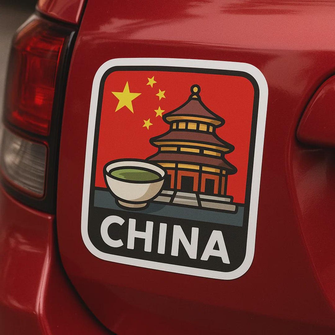 Sticker China Flag With Temple and Tea Bowl Sticker for Camper Van Car ...