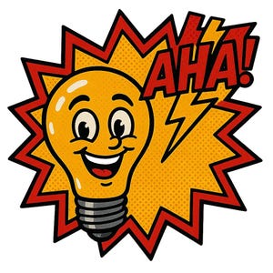 Aha Lightbulb Sticker | Comic lamp with face and idea above the head | Funny creative sticker for nerds & thinkers
