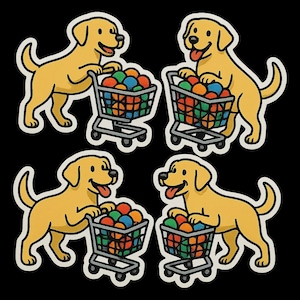 ステッカーセット ラブラドールステッカー ショッピングカート付き ボールいっぱい 面白い犬コミックステッカー 車、ノートパソコン、または犬好きの方へのギフトに