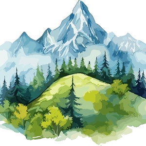 Pegatina de paisaje de montaña, pegatina de acuarela, motivo natural con bosque y Alpes, pegatina de pared, pegatina de coche, decoración, regalo para excursionistas amantes de la naturaleza