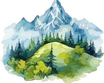 Mountain landscape sticker watercolor sticker nature motif with forest and Alps wall sticker car sticker decoration gift for hikers nature lovers