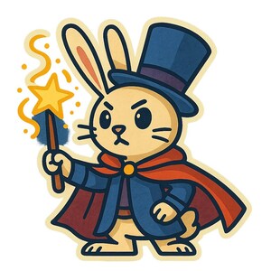 Coniglio come mago con la bacchetta magica – Adesivo simpatico a forma di cartone animato – resistente alle intemperie – Regalo per gli amanti del fantasy, degli animali e dell'umorismo