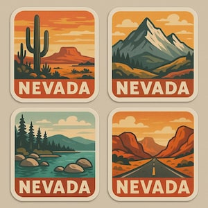 Set di adesivi con paesaggi del Nevada, 4 pezzi, adesivi per deserto e natura per auto, laptop, camper, regalo per viaggi su strada, appassionati di attività all'aperto e amanti degli USA.