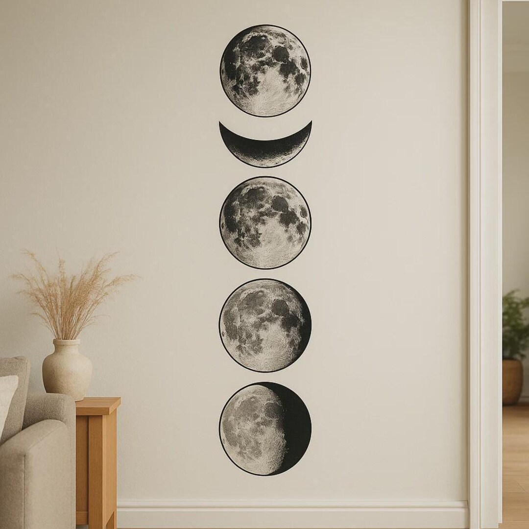 Moon Phases Wall Sticker Set in Boho Style for Bedroom, Living Room or ...