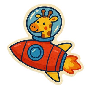 Jirafa con casco espacial en cohete – Divertida pegatina de dibujos animados – Resistente a la intemperie – Regalo para amantes de los animales, el espacio y el humor