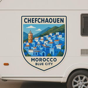 Adesivo per auto Chefchaouen – Destinazione di viaggio della città blu del Marocco – Adesivo Oriental Vanlife per auto e camper