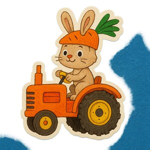 Coniglio con casco a forma di carota sul trattore – Adesivo divertente per auto – resistente alle intemperie, rurale – regalo per gli amanti degli animali, della fattoria e dell'umorismo