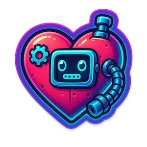 ネオンライト付きロボットハート - 未来的な漫画ステッカー - 耐候性 - SF、サイバーパンク、テクノロジーファンへのギフト