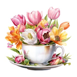 Adesivo per tazza da tè con fiori, adesivo acquerello con tazza floreale, adesivo da parete, adesivo per auto, decorazione, idea regalo per amanti del tè, fiori, amici, romanticismo