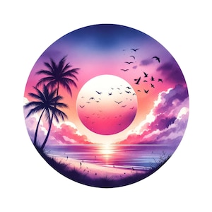 Car Sticker Watercolor Summer Beach – Weatherproof Holiday Sticker for Car Window Laptop – Gift Idea for Beach Lovers & Sun Fans