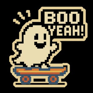スケートボードに乗った幽霊 – 「Boo Yeah!」と言っている– 面白い漫画ステッカー – 耐候性 – スケート、ゴースト、ユーモアファンへのギフト