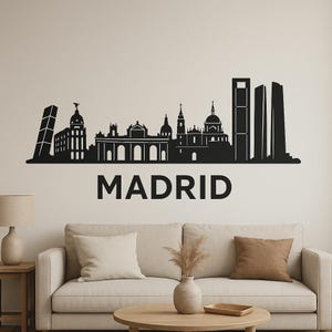 Madrid Skyline Wall Sticker Modern City Motif with Famous Landmarks as Decal for Wall, Motorhome, Laptop, Gift, Spain