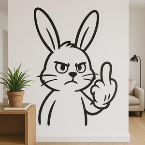 Cheeky rabbit wall sticker middle finger cartoon funny wall picture decoration bedroom living room humorous wall decoration gift