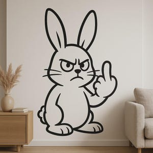 Cheeky rabbit wall sticker middle finger cartoon funny wall picture decoration bedroom living room humorous wall decoration gift