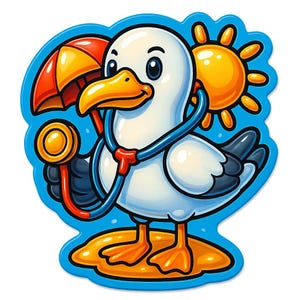 Gaviota con estetoscopio como médico de playa – Pegatina divertida de dibujos animados – Resistente a la intemperie – Regalo para amantes de la costa, los animales y el humor