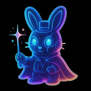 Coniglio come mago con la bacchetta magica – Adesivo simpatico a forma di cartone animato – resistente alle intemperie – Regalo per gli amanti del fantasy, degli animali e dell'umorismo
