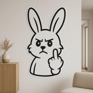 Cheeky rabbit wall sticker middle finger cartoon funny wall picture decoration bedroom living room humorous wall decoration gift
