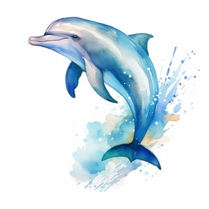 Autocollant dauphin aquarelle, autocollant symbole de la mer bleue, motif dauphin peint à la main, autocollant mural vie marine, autocollant art animalier, décor océan