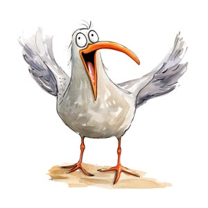 Lustige Möwen Sticker Humorvolle Vogel Aufkleber Küsten Deko Aquarell Möwen Cartoon Vogel Sticker Strand Geschenk Meeresleben Aufkleber