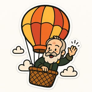 Galileo in a Hot Air Balloon Sticker – Fantasy Car Sticker – Weatherproof, Visionary – Gift for Science and Adventure Fans