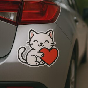Bonita pegatina de gato con dibujos animados de corazón para portátil, coche, caravana, regalo para amantes de los gatos, decoración para San Valentín.