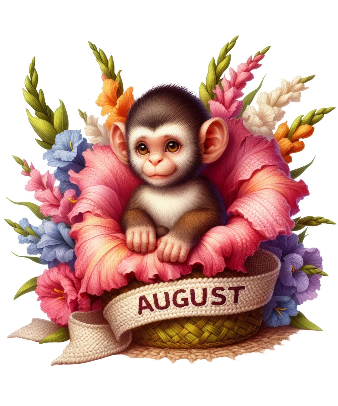 Car Sticker August Birthday Monkey – Cute Monkey Sticker With Flower ...