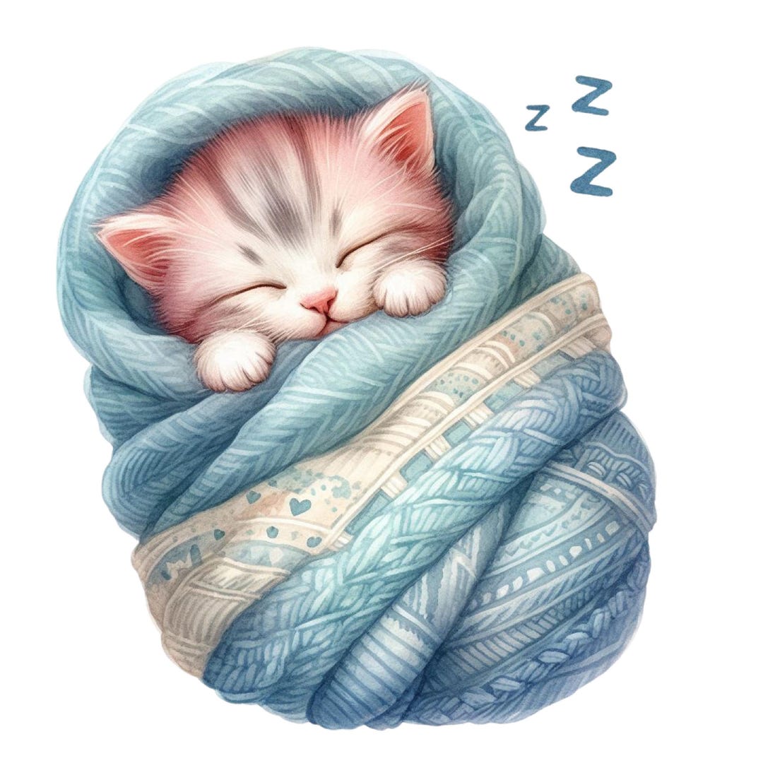 Sleeping Cat in a Blanket Sticker Cute Baby Animal Motif Sticker Laptop ...