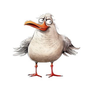 Pegatinas divertidas de gaviotas, pegatinas de pájaros humorísticos, decoración costera, gaviotas de acuarela, pegatinas de pájaros de dibujos animados, regalo de playa, pegatinas de vida marina