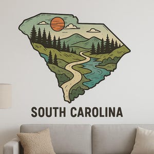South Carolina Kartenlandschaft Wandtattoo – Naturmotiv mit Bundesstaat-Umriss für Wohnzimmer, Büro oder Wohnmobil Deko für USA Reise-Fans