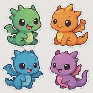 Zestaw naklejek Kawaii Baby Dragon 4 sztuki, urocze naklejki fantasy na laptopa, samochód, kamper, prezent dla dzieci, fani smoków i pocisków