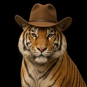 Adesivo tigre con cappello da cowboy, adesivo in vinile resistente ai raggi UV per esterni, realizzato con pellicola di alta qualità di Orafol, adesivo per auto, adesivo per laptop