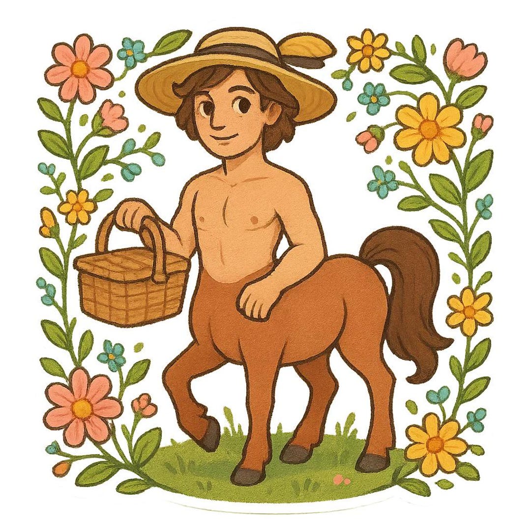 Centaur Sticker With Picnic Basket and Sun Hat Funny Comic Sticker for ...